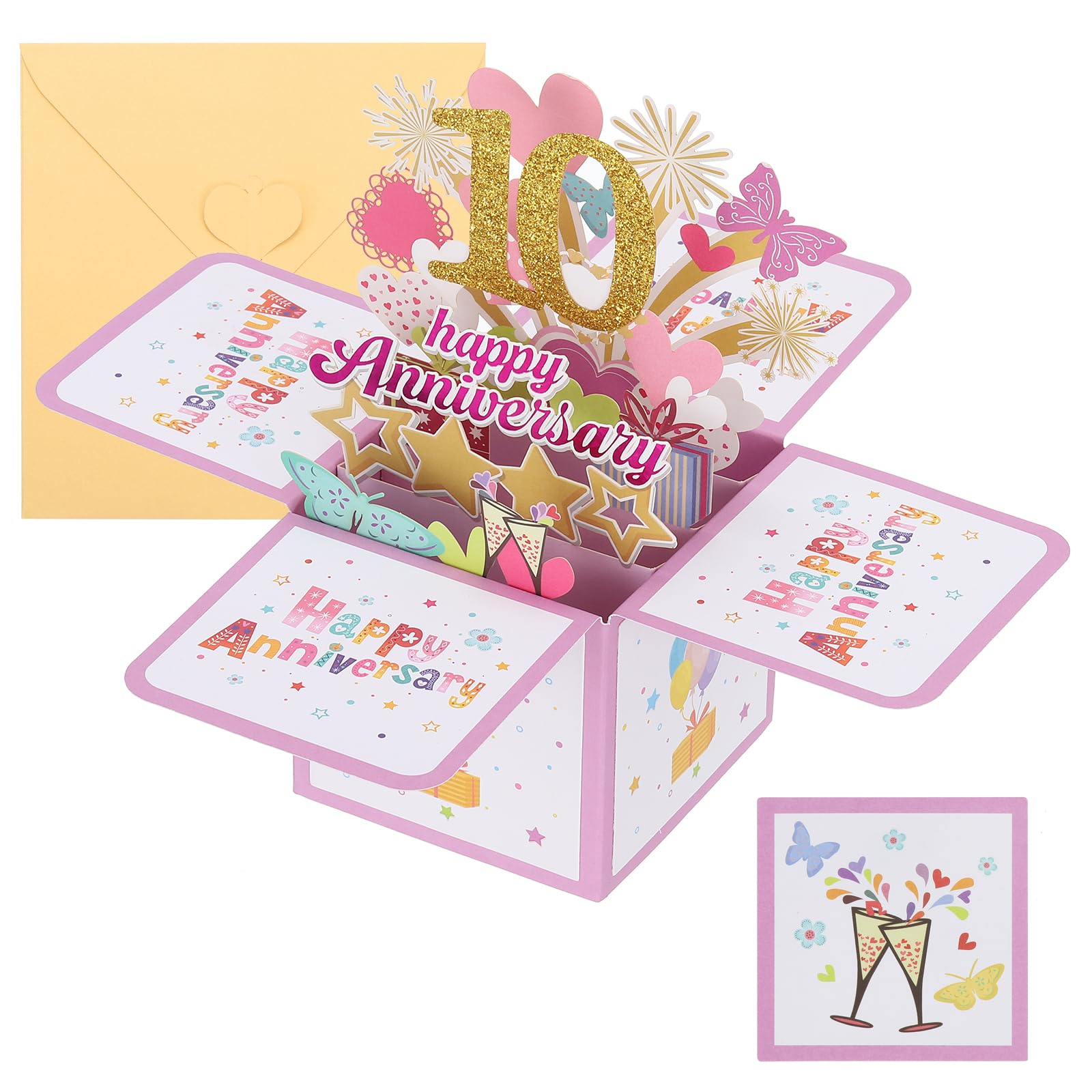 PATIKIL 10 Year Anniversary Card, Happy Anniversary Cards Wedding Anniversary Card for Wife Men Her Couple, Pink