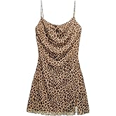 SweatyRocks Women's Draped Leopard Print Mini Dress Split Sleeveless Spaghetti Strap Y2K Dresses