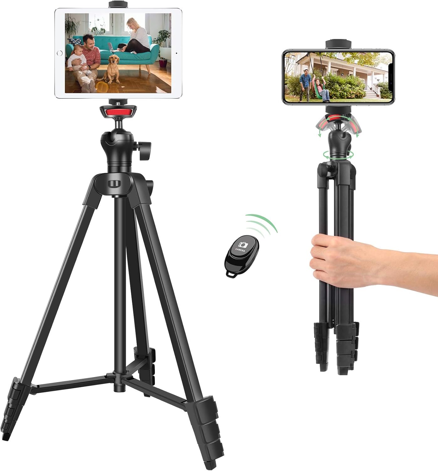 55" Mobile Phone/Tablet Tripod, Lightweight Adjustable Aluminum Stand with 360