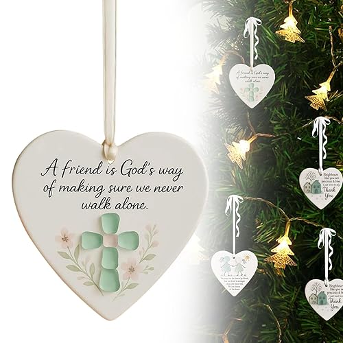 Heart-Shaped Sea Glass Friendship Decor, Christmas Decorations, Christmas Tree Hanging Ornaments, Keepsake Gift for Women, Timeless Art Love Hearts Shaped Glasses for Best Friend (B)