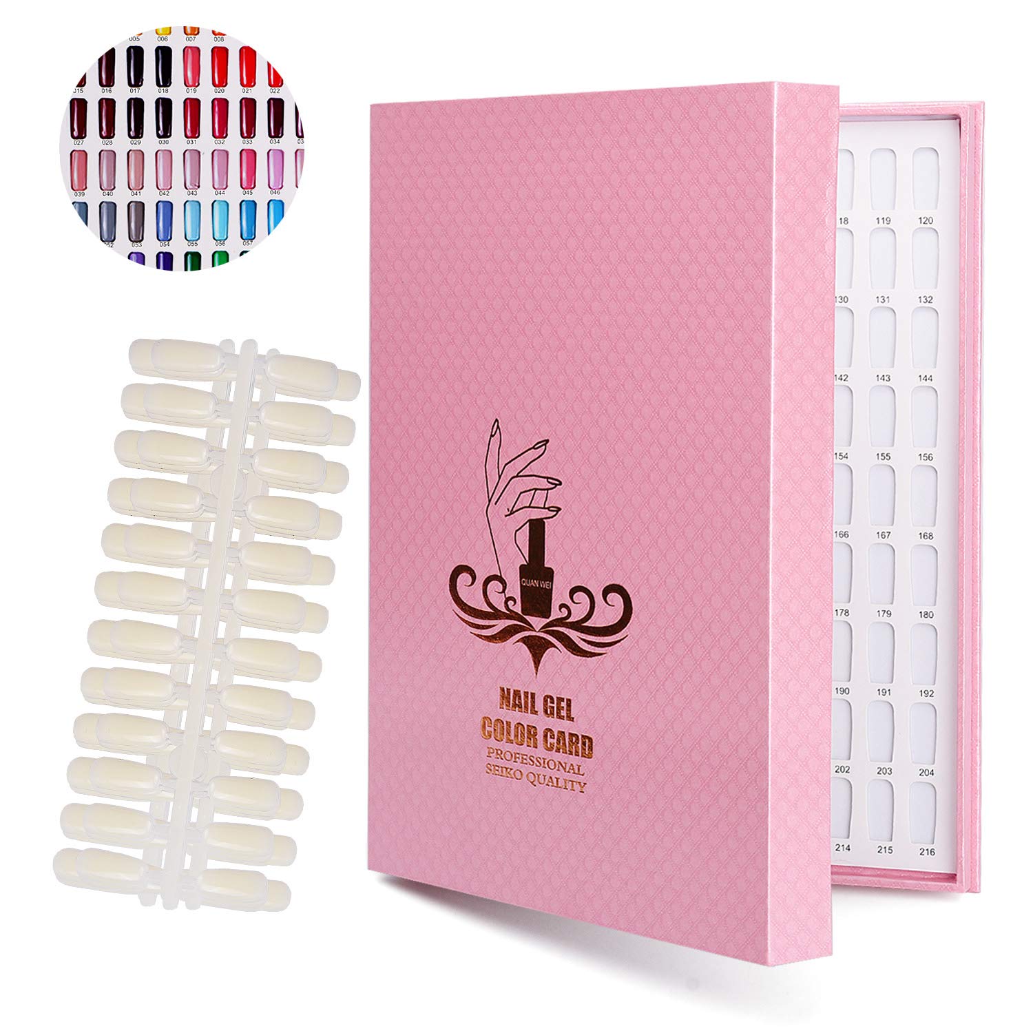 Noverlife 216 Color Chart Display Book With False Tips, Professional Salon Gel Polish Swatches Practice Card Design Board