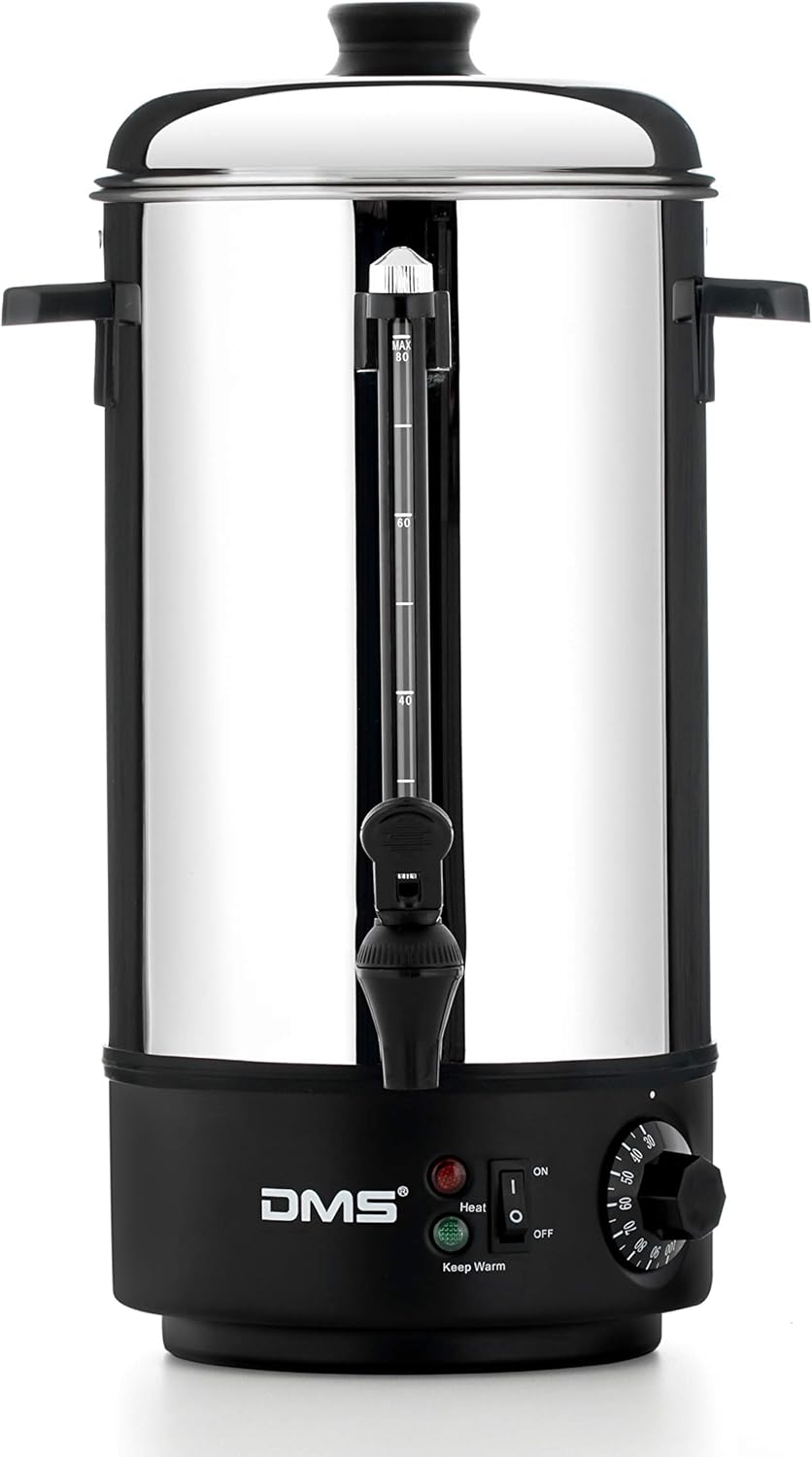 DMS 8 Liter Glühweinkocher aus Edelstahl | Glühwein- und Einkochautomat | Heißgetränkeautomat | Wasserkocher | 1800 Watt | stufenlose Temperatureinstellung | Zapfhahn