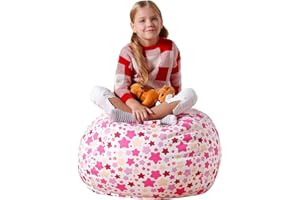 Aubliss Stuffed Animal Bean Bag Storage Chair (Pink Star, Medium (32''))