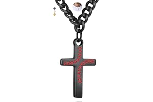 NUKAYAI Baseball Cross Necklace for Son Grandson, Black/Gold/Silver Stainless Steel Cuban Chain 16"/18"/20" Birthday Anniversary Christian Baseball Cross Pendant Necklaces Gifts for Nephew Niece