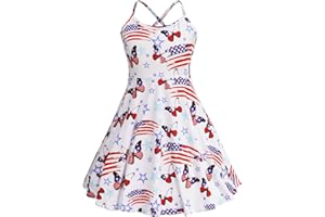 JESKIDS Girls Summer Cami Dress Unicorn Spaghetti Strap Dresses Patriotic 4th of July American Flag Dresses