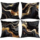 ORMAN Throw Pillow Covers 18 x 18 Inch Black Gold Fluid Cushion Case Decoration for Sofa Couch Set of 4,Farmhouse Home Decor for Sofa Living Room Couch Bed