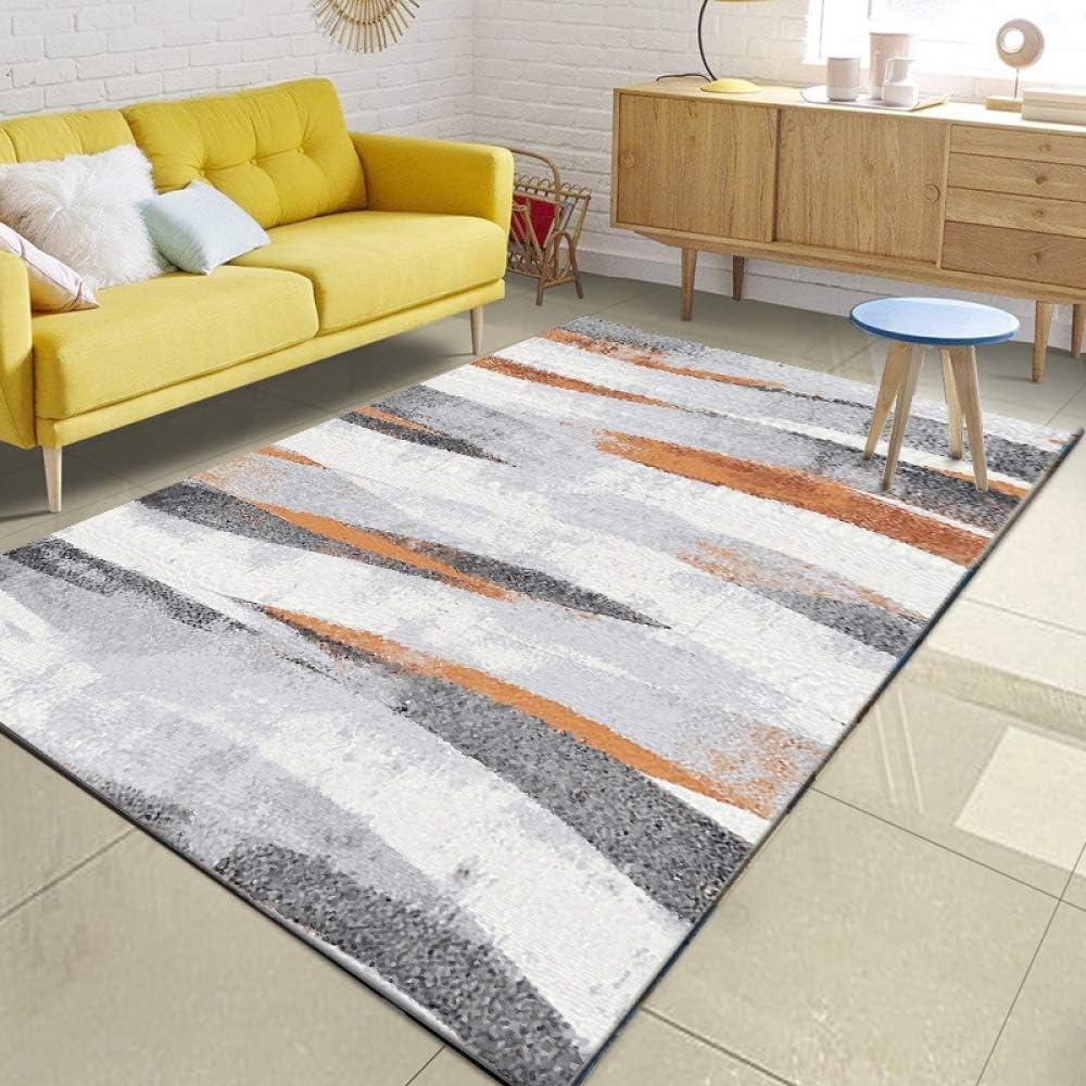 KDYSMWD Minimalist Grey Orange Pattern Area Rug Living Room Sofa Coffee