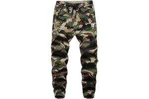 LOKTARC Boys Camo Pants Kids Pull On Drawstring Youth Camouflage Cargo Joggers