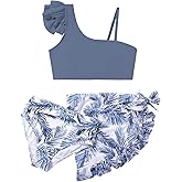 Girls Swimsuit Bikini Set 3 Piece Ruffle Adjustable Strap Kids Bathing Suit with Cover Up Skirt 7-14T