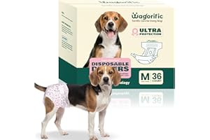 WAGORIFIC Dog Diapers for Female Dogs: Leakproof, Adjustable, Soft, and Breathable Disposable Diapers for Female Doggie – Perfect for Incontinence, Training, and Travel – 36 Pack Size M