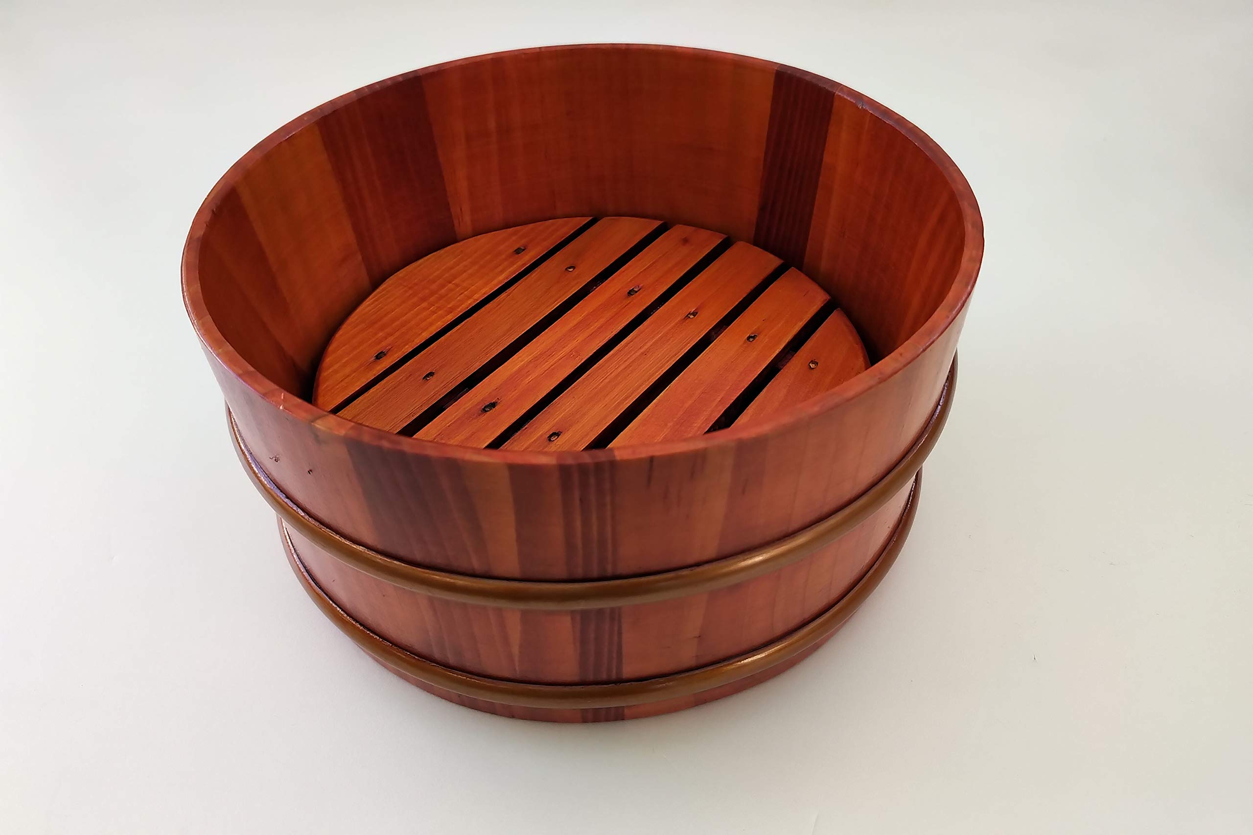 Traditional Japanese Lacquered Wood Sushi Oke, Hangiri Handai Rice Mixing Tub, with Inner Wooden Plate, S 17.5cm, 30043