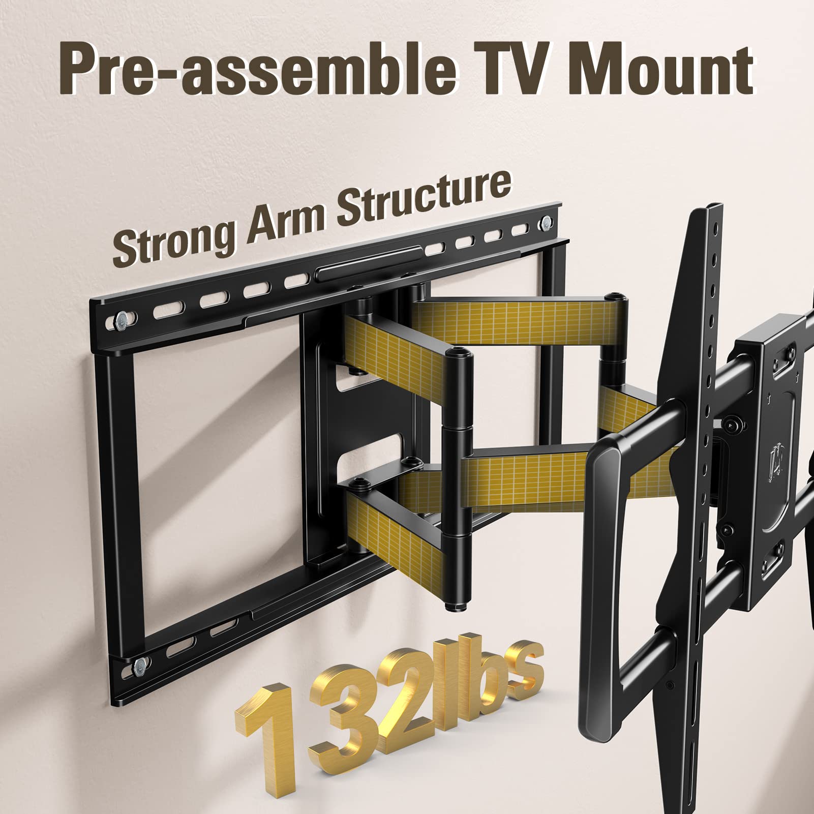 Mounting Dream Full Motion TV Wall Mount for Most 42-90 Inch TVs, Heavy Duty Wall Mount TV Bracket with 6 Strong Articulating Arms, Max VESA 600x400mm, Up to 132LBS, Fits 16/18/24'' Wood Studs, MD2298