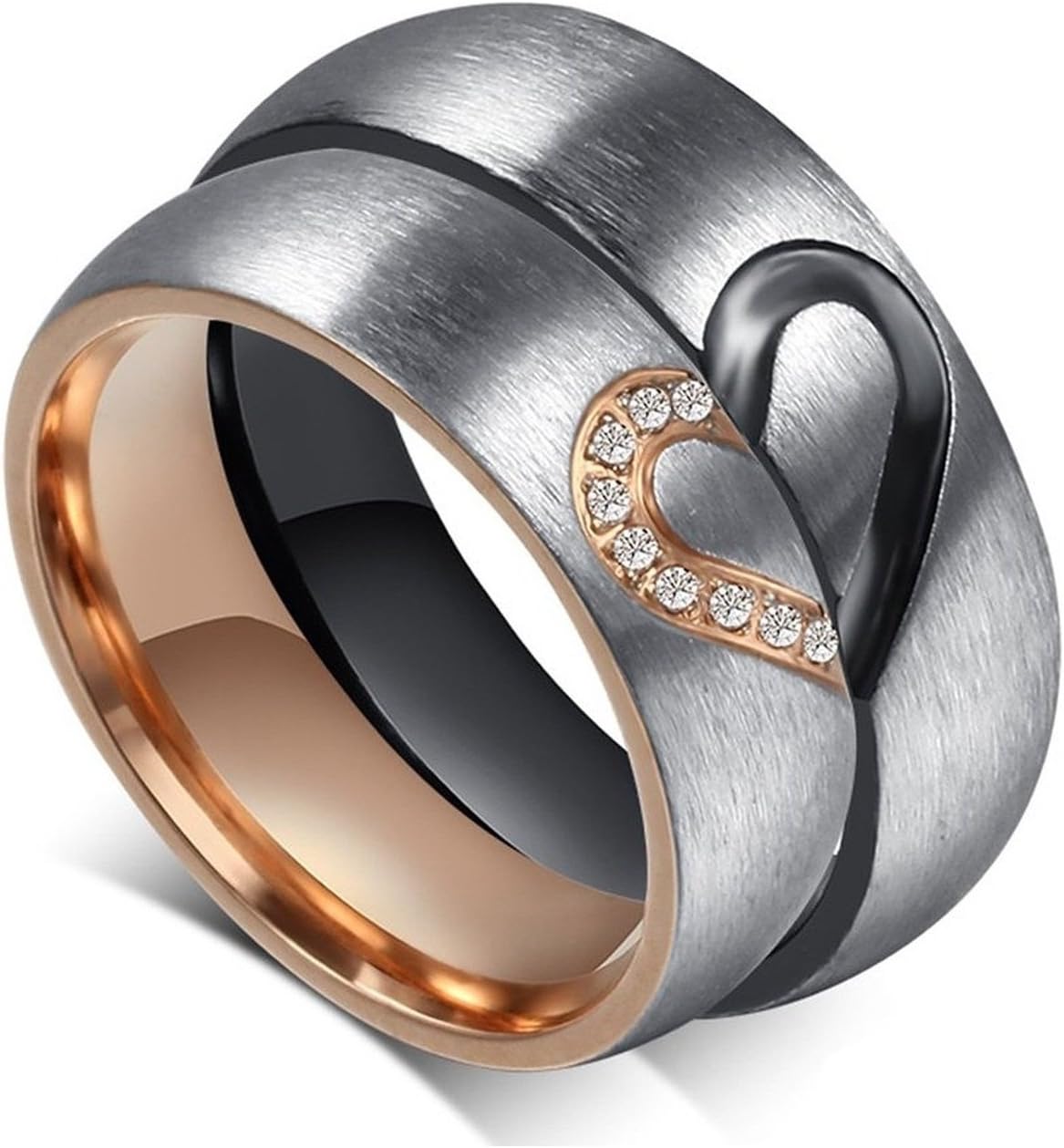 Titanium Stainless Steel Cubic Zirconia Wedding Band Set Valentine Engagement Promise Couple Ring