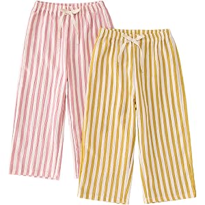 IZYJOY Toddler Girl Boy Pants Striped Wide Leg Casual Pant 2 Pack Elastic Waist Summer Fall Trousers Kids Loose Long Pants