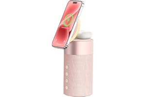 COLSUR Bluetooth Speaker, Magnetic Wireless Charger, Bluetooth Speakers with Night Light, 2 in 1 Wireless Charging Station for iPhone 17/16/15/14/13/12 Series, AirPods Pro 2/4/3/2（Gift Ideal） (Pink)