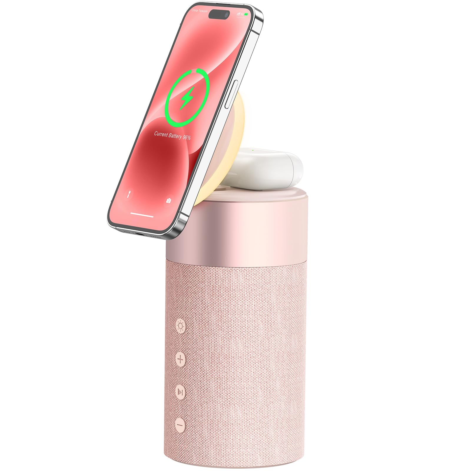 Photo 1 of COLSUR Bluetooth Speaker, Magnetic Wireless Charger, Bluetooth Speakers with Night Light, 2 in 1 Wireless Charging Station for iPhone 17/16/15/14/13/12 Series, AirPods Pro 2/4/3/2?Gift Ideal? (Pink)
