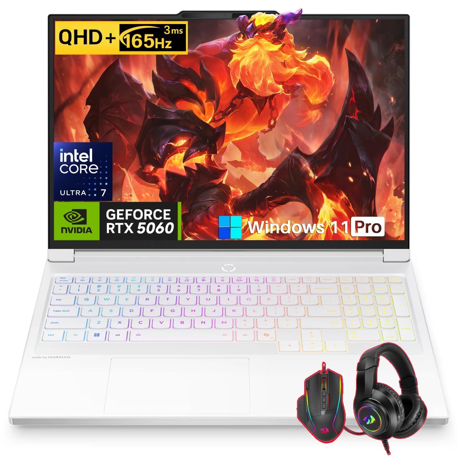 Lenovo Legion 7i Gaming Laptop, Intel Core Ultra 7 255HX, 16" 165Hz/1ms 2.5K OLED Display, NVIDIA GeForce RTX 5060, 32 GB DDR5 5600MT/s, 1 TB SSD, Backlit Keyboard, Windows 11 Pro, Glacier White