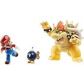 Super Mario World of Nintendo Bowser Vs Mario Diorama Set Includes Mario, Bowser, and Bob-Omb Action Figures