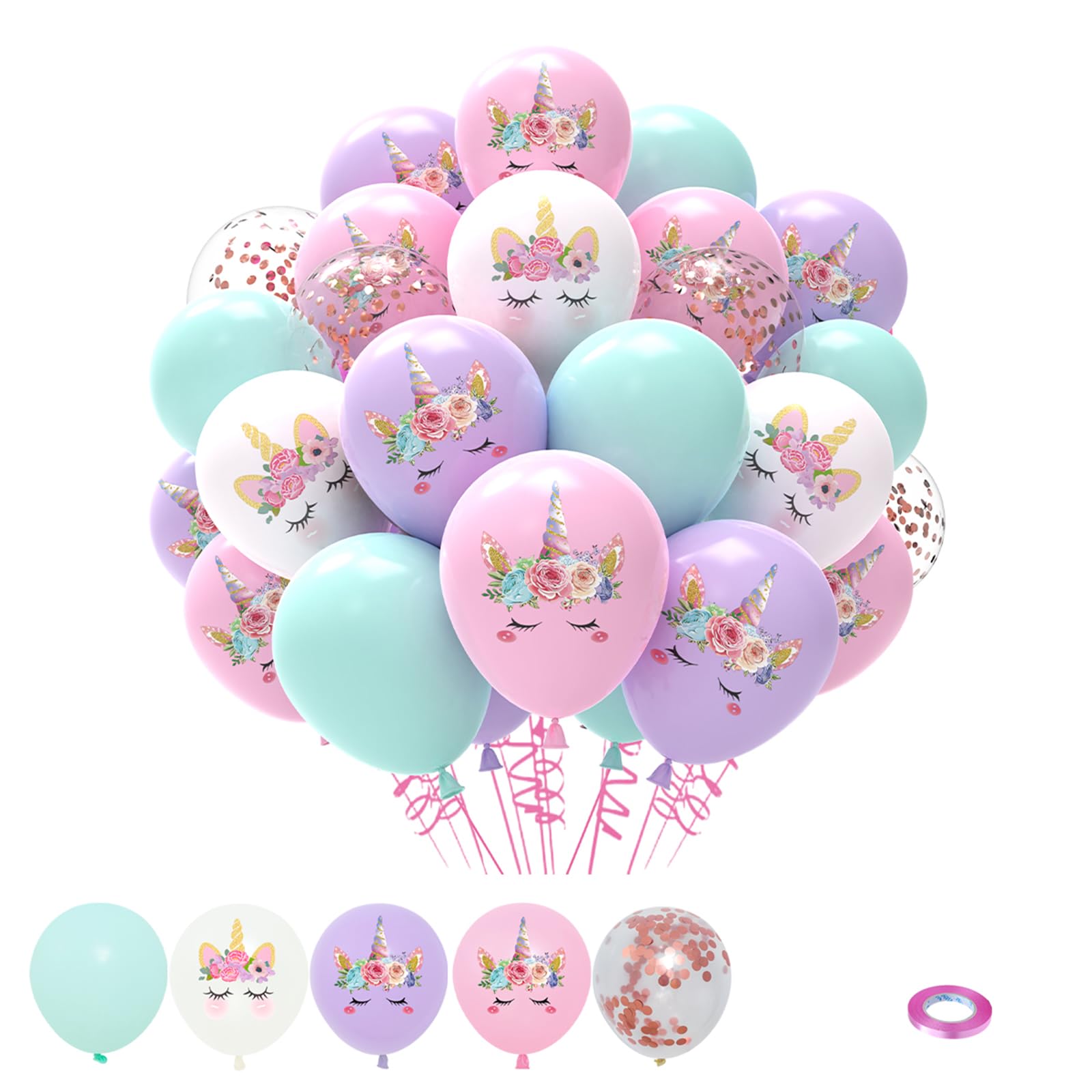 Photo 1 of Unicorn Pastel Balloons - 51pcs Light Pink Purple Macaron Tiffany Blue White Confetti Latex Balloons for Girls Women Unicorn Birthday Baby Shower Wedding Princess Party Decorations