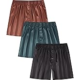 Jveyvth Men's Satin Boxers Pack Silky Boxer Shorts for Men, Silk Feeling Men's Underwear with Button Fly Pajamas Sleep Shorts