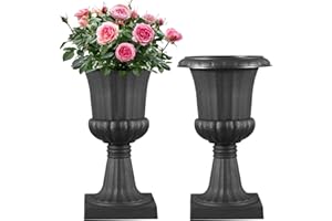 VEVOR Plastic Urn Planters, 9.8 x 16.5 Inch, 2 Pack Black Classic Flower Pots Front Porch Planters, Indoor & Outdoor Vase for Wedding, Party, Event, Home, Stage, Garden, Balcony, Patio Decoration