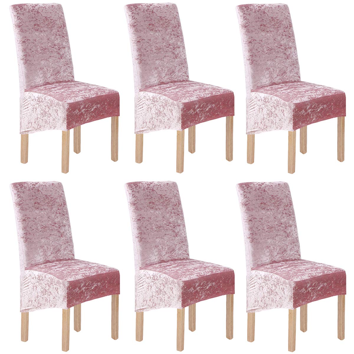 LANSHENG Crushed Velvet XL Chair Covers for Dining Chairs 2/4/6 Pcs Chair Protective Slipcover,Elastic Chair Protector Seat Covers for Dining Room Wedding Banquet Party Decoration(Pink-G,6 Pack(XL))