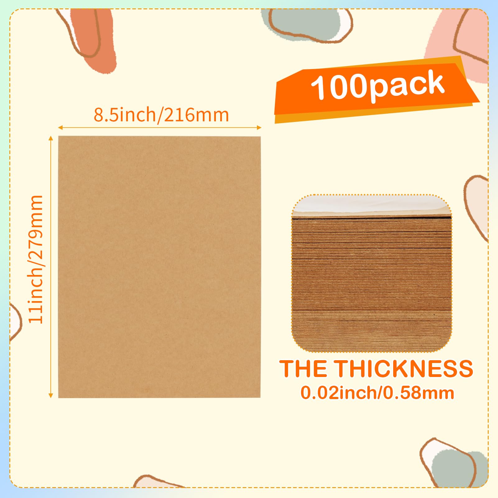 HORLIMER 100 Pack 8.5x11 Chipboard Sheets, Kraft Cardboard for Shipping, Book Binding, DIY Crafts
