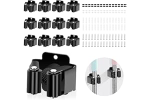 OFKP Broom Holder, Wall Mounted Organizer with 12 Hooks,for Brush Mop and Broom Tool Storage(Black)