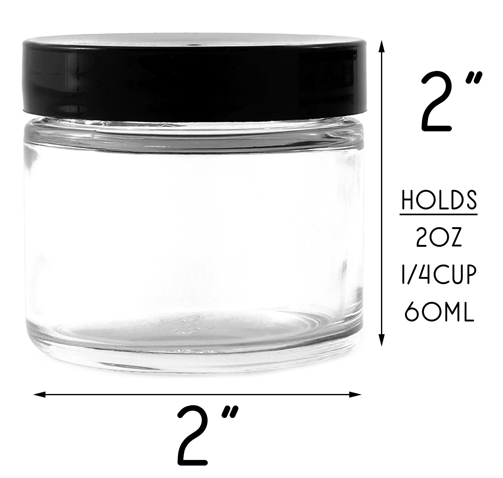 2oz Straight Sided Clear Glass Jars (12 pack), Airtight Cosmetic Jars for Creams, Balms