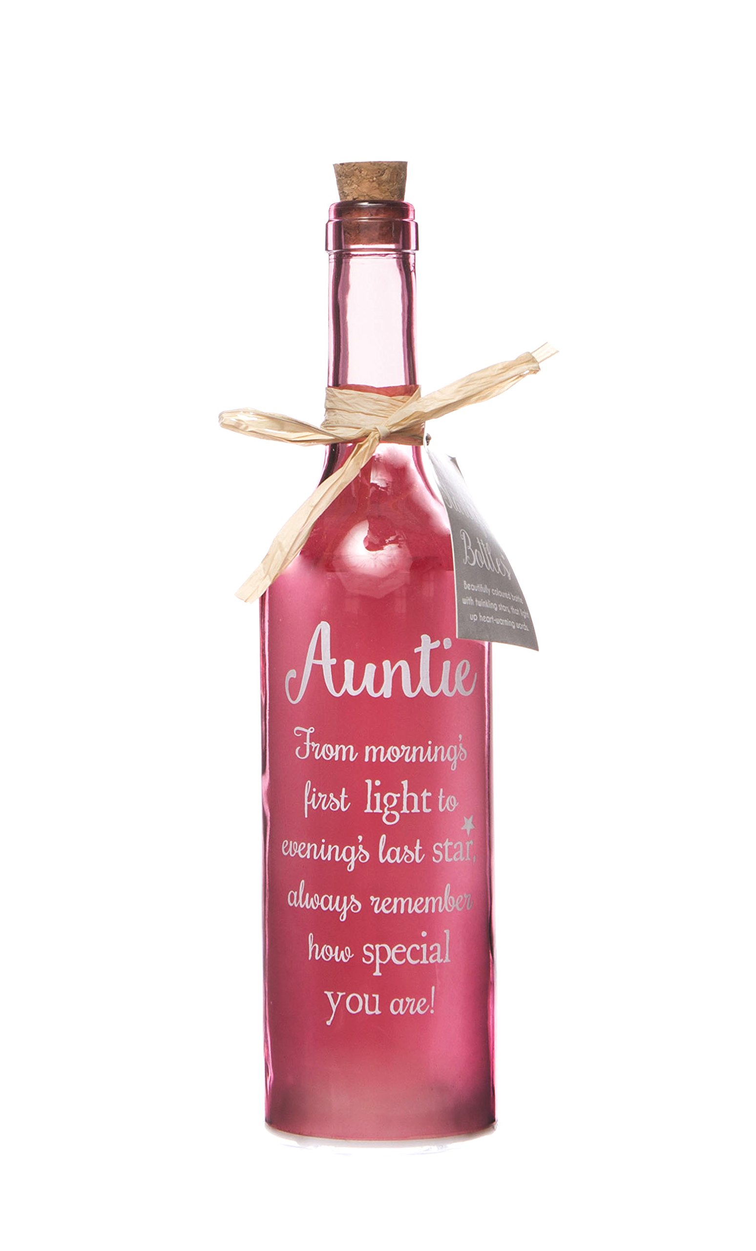 Boxer Gifts SB1123 Light-Up LED Auntie Glass Starlight Bottle | Beautiful, Decorative Homeware Perfect for Her | Complete with Gift Tag, Pink