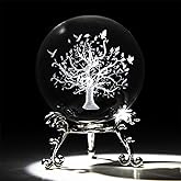 60mm Tree of Life Crystal Ball with Stand 3D Laser Engraved Life Tree Figurine Crystal Paperweight Decoraive Quartz Glass Ball Sphere Home Decor Table Craft