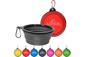 KIRRYKIKY Collapsible Dog Bowls, 2 Pack 11oz Portable Travel Dog Bowls, Foldable Water Bowl for Dogs Cats, Pet Feeding Watering Dish with Carabiner, Food Grade Silicone BPA Free(Red+Black, Small)