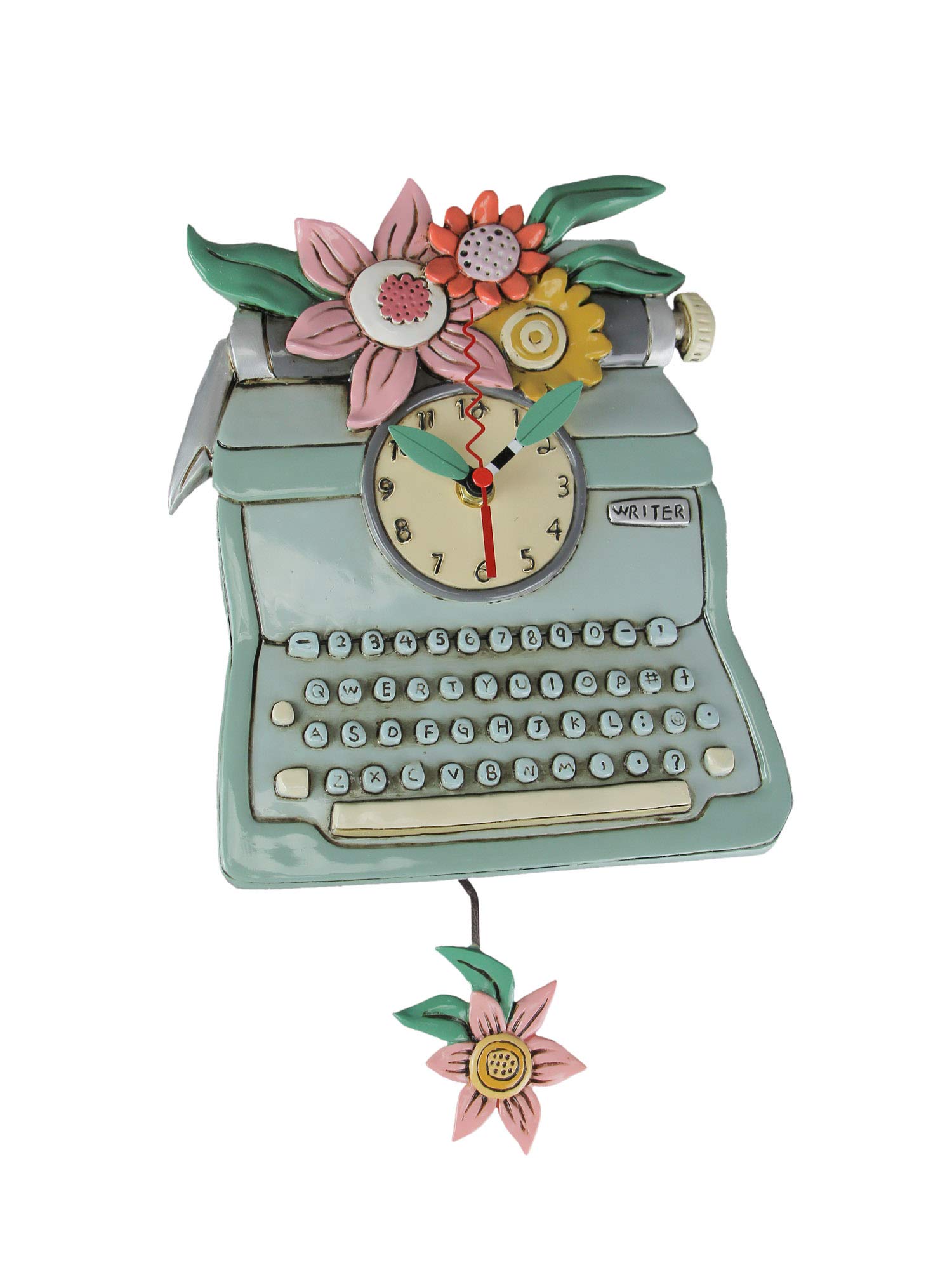 Allen Designs P2021 Swinging Pendulum Clock The Writer Typewriter Design 14 inches x 8 inches
