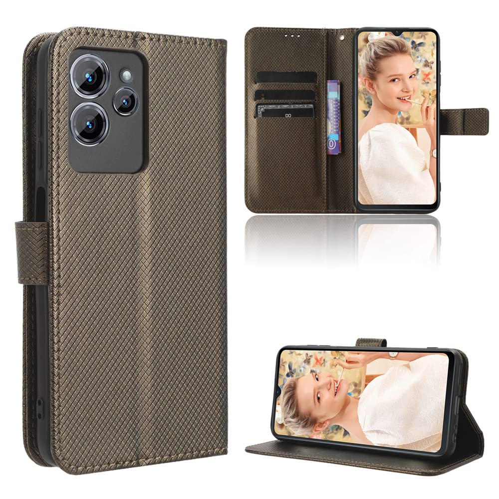 TIANYUE Wallet Case for Oukitel C32, diamond pattern Wallet PU Leather Phone, with Card Holder Kickstand Magnetic Closure Cover for Oukitel C32-Brown