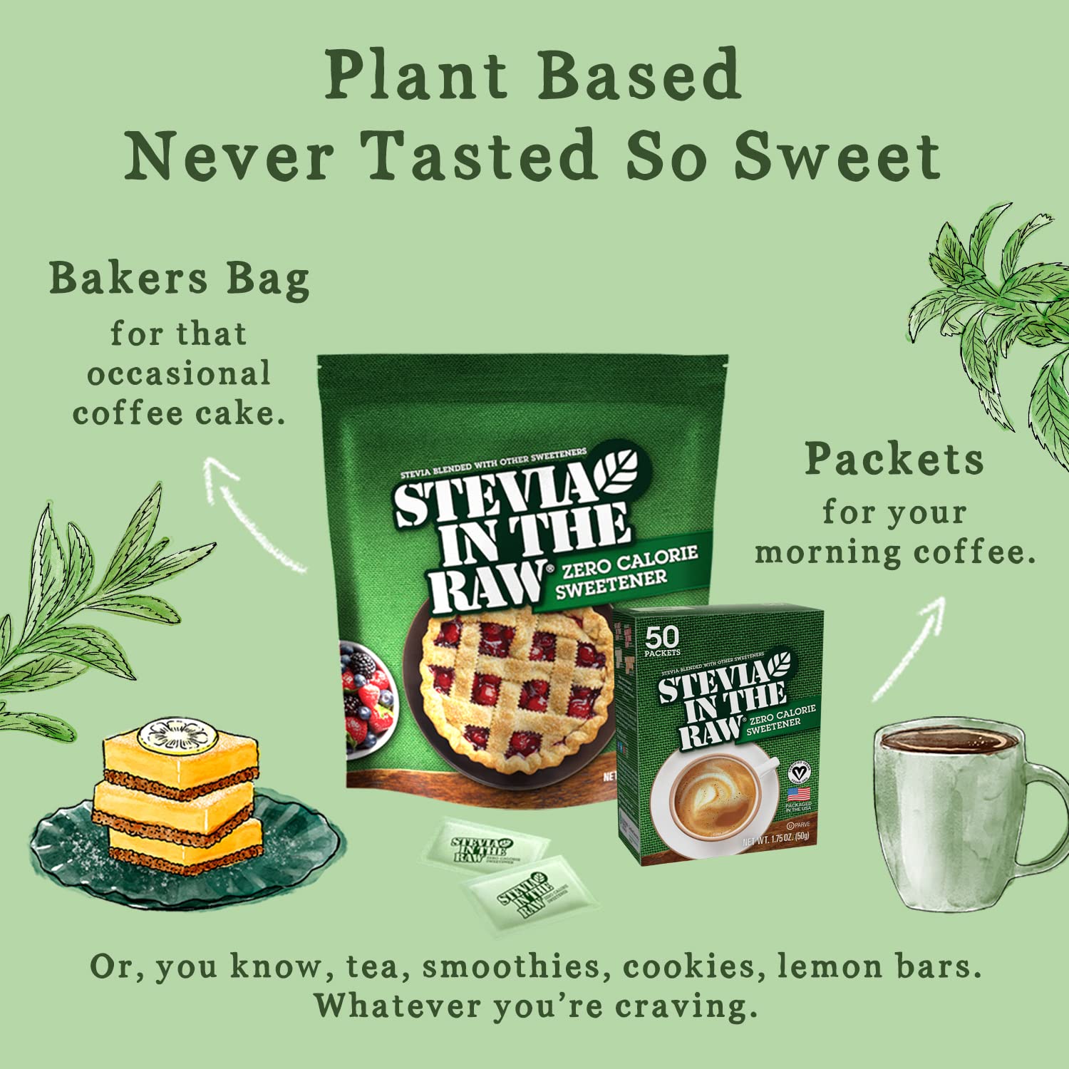 Stevia In The Raw, Plant Based Zero Calorie, Sugar Substitute, No