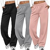 August Alley 3 Packs Women's Wide Leg Pants Built-in Drawstring Sweatpants Soft Baggy Lounge Yoga Pants with Pockets