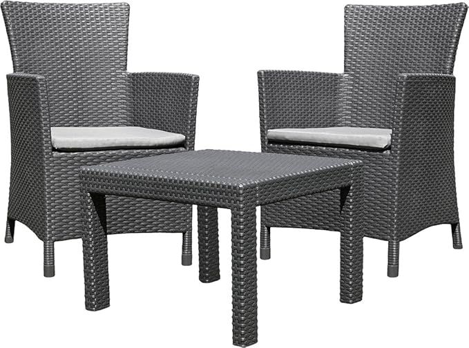 Allibert 219992 Lounge Set Rosario Balcony 2x Sessel und 1x Tisch, Rattanoptik, Kunststoff, graphit