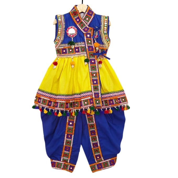 Banjara By Hopscotch Boys 100% Cotton India Embroidered Kedia in Yellow Color