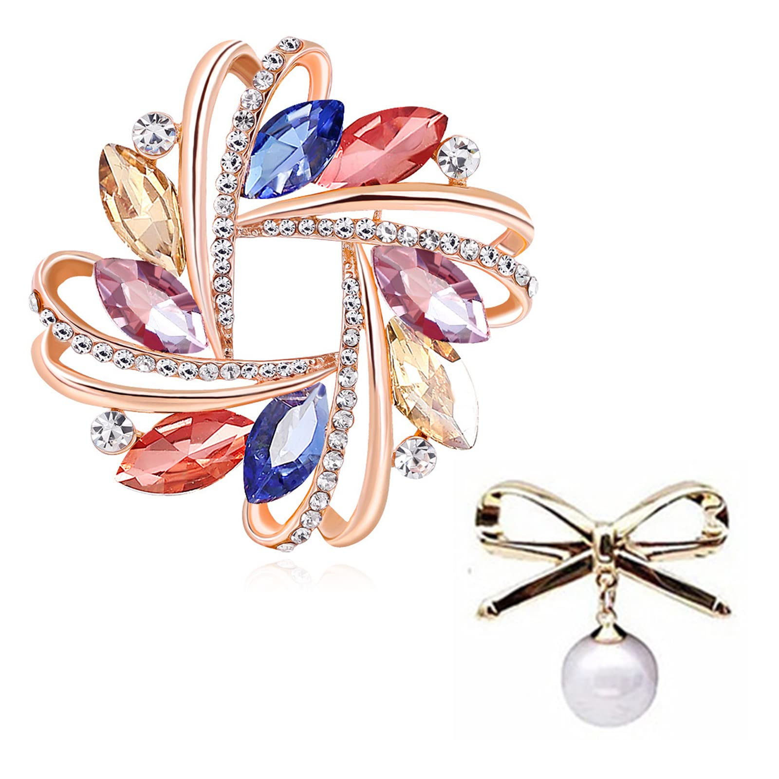 ZHSH Bling Rhinestone Flower Gold Brooch Pins for Women Fashion, Scarf Ring Buckle Clip, Handmade Costume Broach Jewelry for Wedding Bouquet (C1)