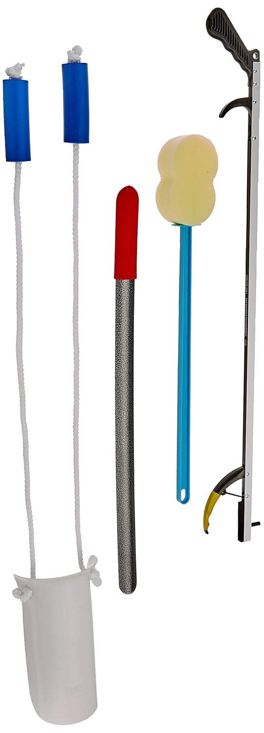 Sammons Preston Hip & Knee Care Kit, Recovery Kit for Hip or Knee Replacement Surgery, Assorted Daily Living Tools Including Sock Aid, Bendable Sponge, 24" EZ Slide Shoehorn, 32" Reacher Tool: Industrial & Scientific