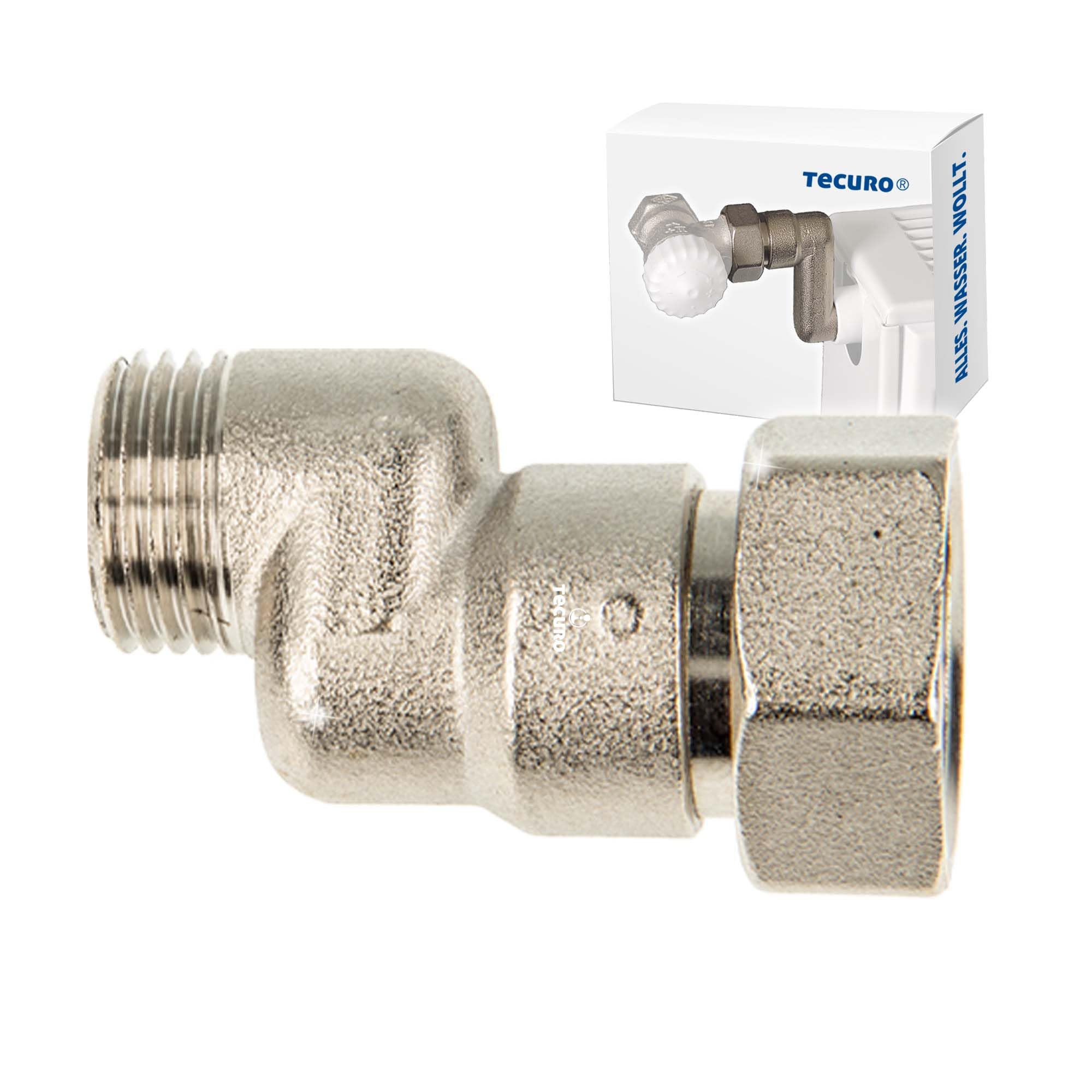 tecuro S-Connection Radiator 10 mm Height Adjustment with Euro Cone, DN 15 (1/2 Inch) Male x DN 20 (3/4 Inch) Union Nut Nickel-Plated Brass, AGS-10