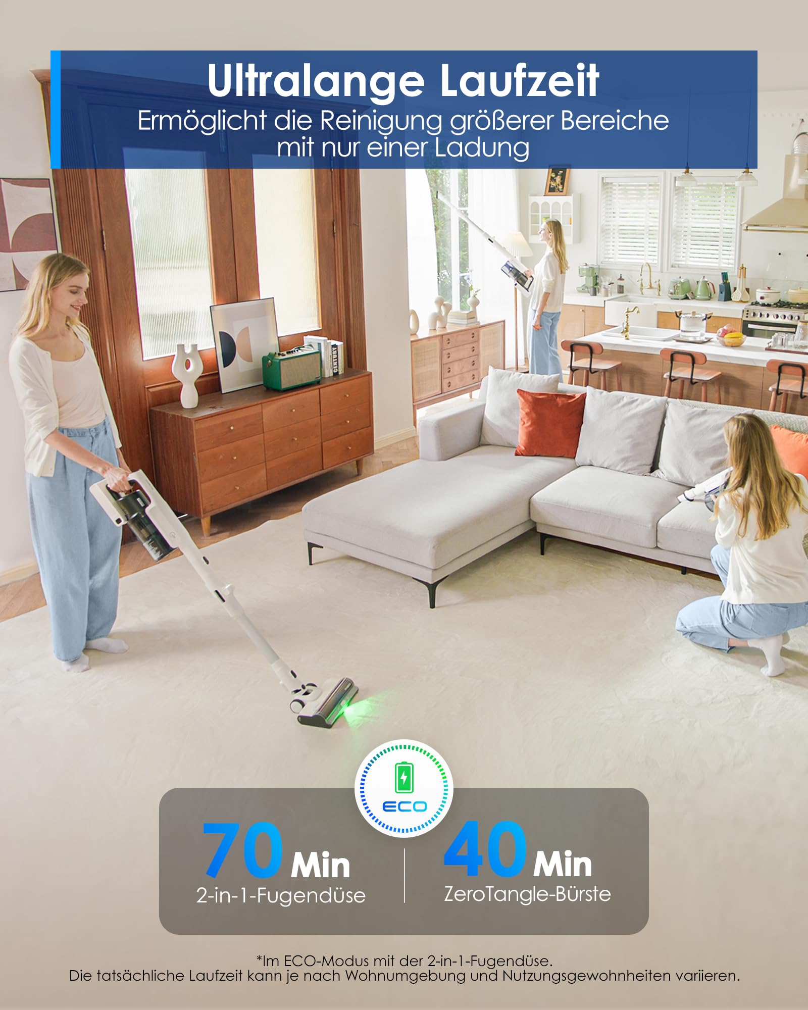 Tineco Pure ONE A50S Plus Kabelloser Akku Stabstaubsauger, Flex Akkusauger 70 Min., 3DSense Power Bürste, PureCyclone Technol. 1L Staubbehälter, 185W Saugleistung für groben Schmuze & Tierhaare 8