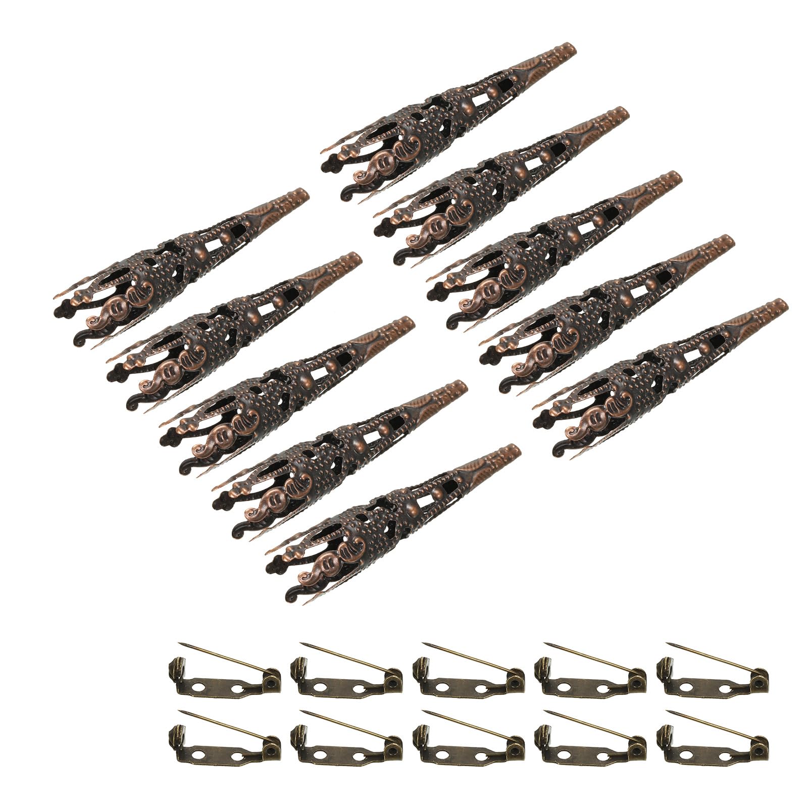 PATIKIL 41mm Corsage Decorative Holder, 10 Pcs Brooch Pin Vase Pocket Boutonnieres Holder with Bar Pins for Wedding Party DIY Crafts, Copper