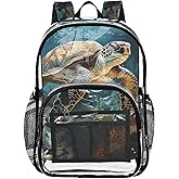 PJGINUIUA Sea Turtles Print Clear Backpack Lightweight Large Capacity See Through Bookbag Transparent Daypack Bag, 12L