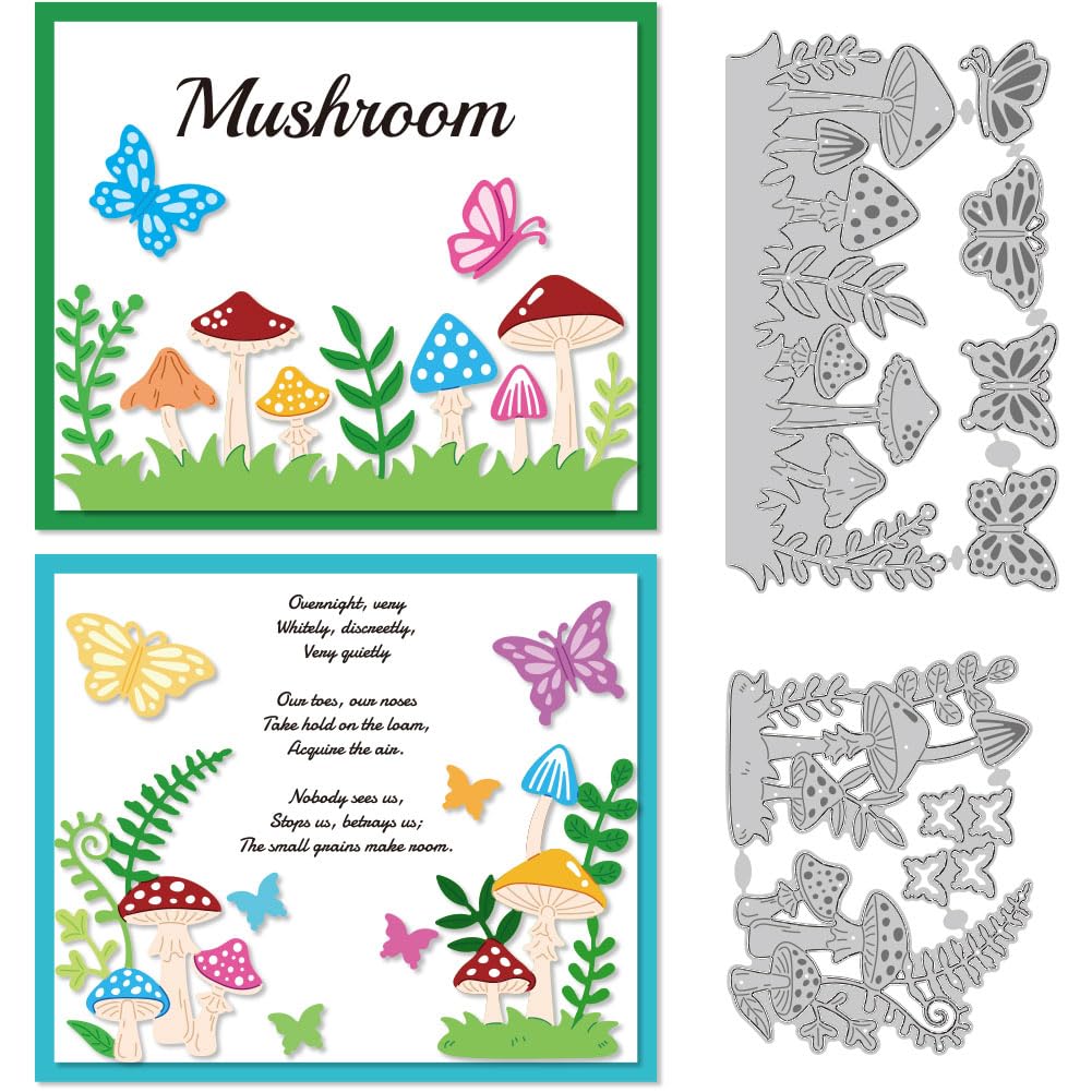 DELORIGIN Mushroom Cutting Dies Fern Butterfly Card Borders Stitch Die Cut Carbon Steel Die Cuts Stencils Card Scrapbooking Embossing Template Dies for DIY Paper Craft Card Albums Gift Decor
