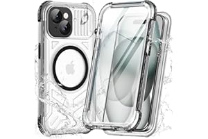 WIFORT for iPhone 15 Plus Waterproof Case - [Compatible with MagSafe][Built-in Screen][IP68 Underwater Dustproof][360 Full Body Shockproof] Translucent Matte Cover for iPhone 15 Plus 6.7" Black