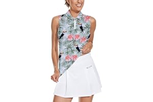 Soneven Womens Sleeveless Golf Shirt Moisture Wicking Athletic Golf Tank Top Printed Polo Tennis Shirts (XS-3XL)