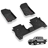 3W Floor Mats Compatible for Jeep Gladiator 2020-2025 2026, Custom Fit TPE All Floor Liner for Weather Jeep Gladiator,1st & 2nd Row Full Set Car Liners with red Logo,Black