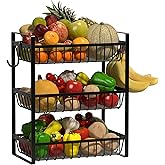 Webtrylics Fruit Basket for Kitchen Counter,Fruit Bowl,Countertop Organizer for Onion Bread and Snack Storage,Heavy Duty Metal Fruit Stand Holder with Liners (3 Tier)