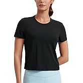 CRZ YOGA Women's Pima Cotton Short Sleeve Crop Tops High Neck Cropped Workout Shirts Yoga Athletic Casual T-Shirt
